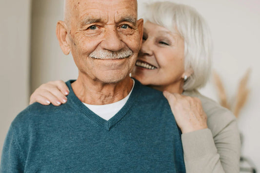 Joyful senior couple in an affectionate embrace