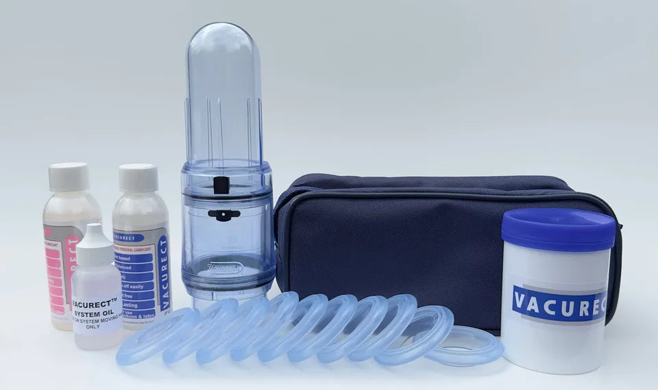 Vacurect medical-grade vacuum erection device kit with tension systems and accessories