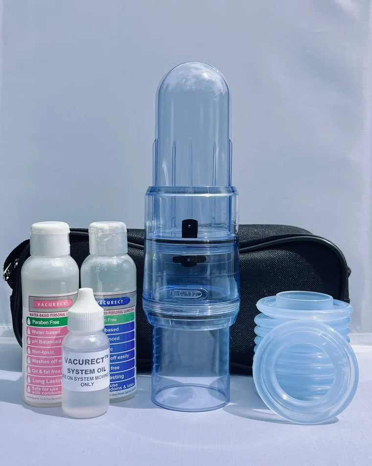 Vacurect Plus package with larger cylinder, tension systems, lubricants, and travel bag